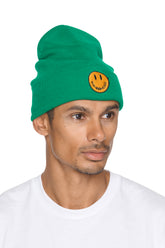 YELLOW SMILEY ROLL-UP BEANIE